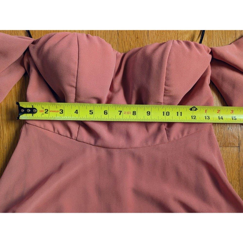 Lulus Abbington Gown Off Shoulder Flutter Sleeve Dusty Rose Chiffon Bridesmaid - Picture 13 of 16